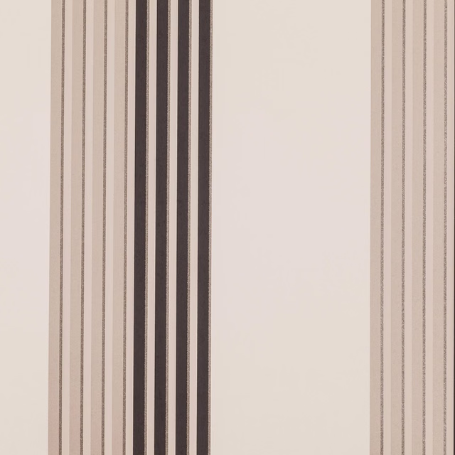 Warm ivory wallpaper with bold charcoal vertical stripes and fine tonal pinstripes