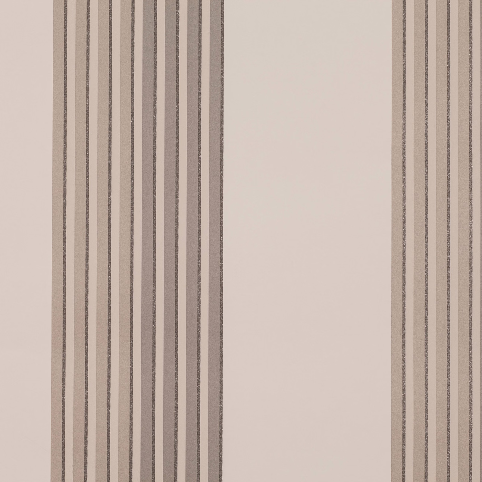Pale nickel-taupe wallpaper with slim muted grey-brown vertical stripes