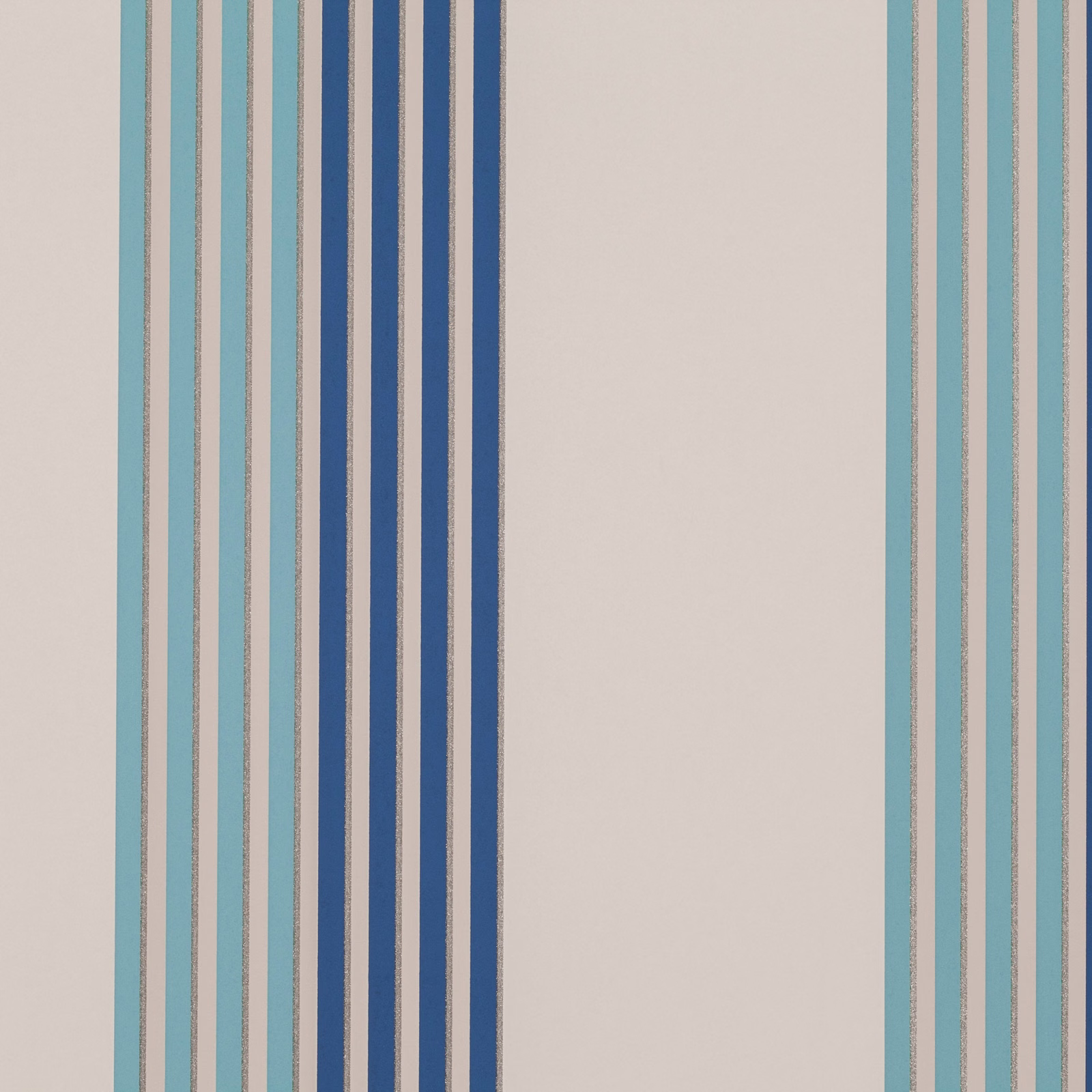 Aqua and navy vertical stripes frame a broad warm greige central panel