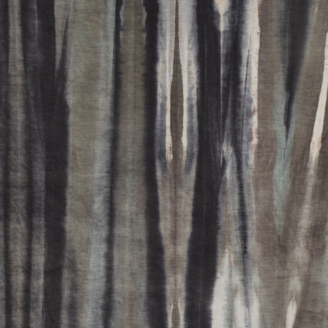 Pumice-grey textile with charcoal vertical streaks and softly lustrous woven texture