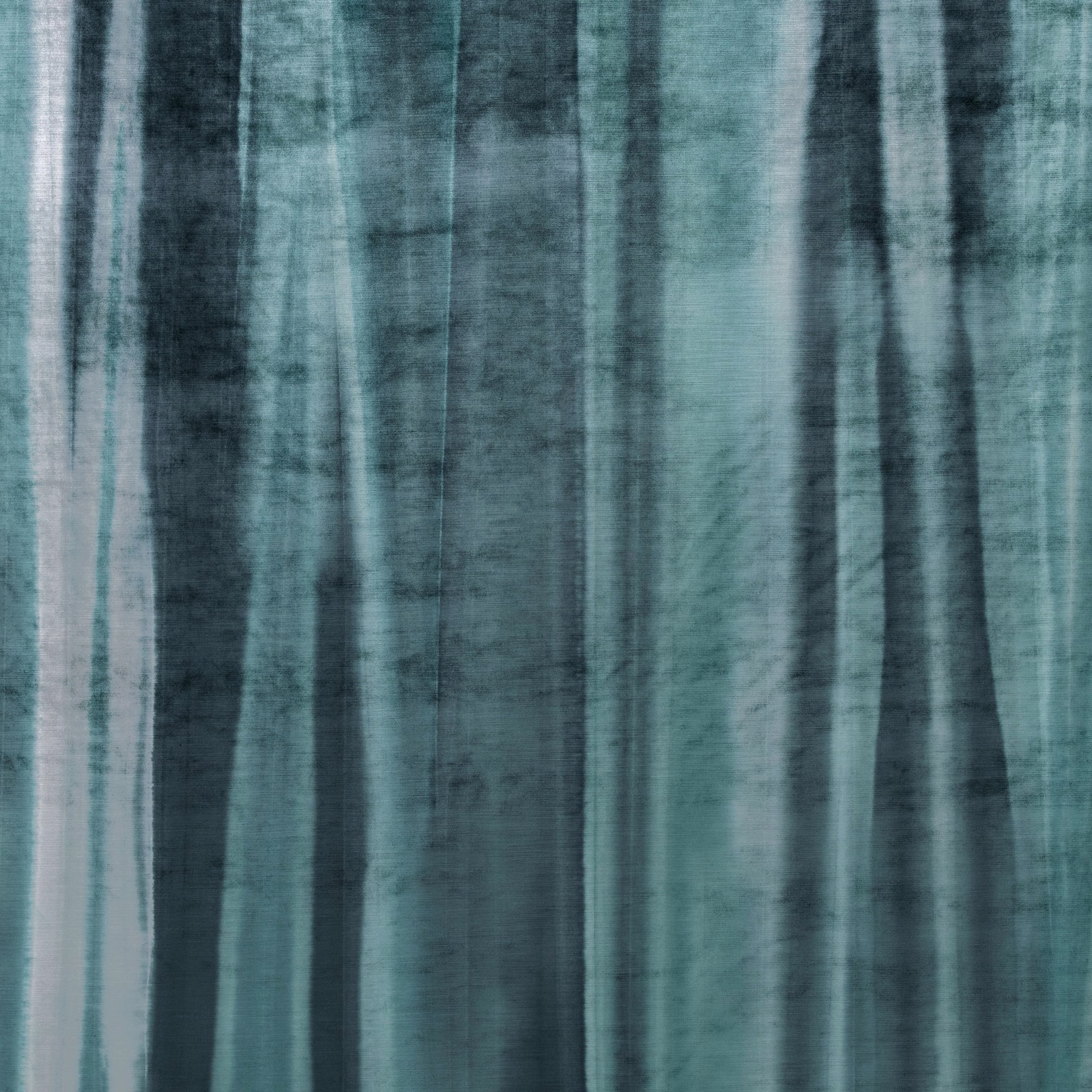 Smoky teal fabric with broad vertical painterly striations and cloudy texture