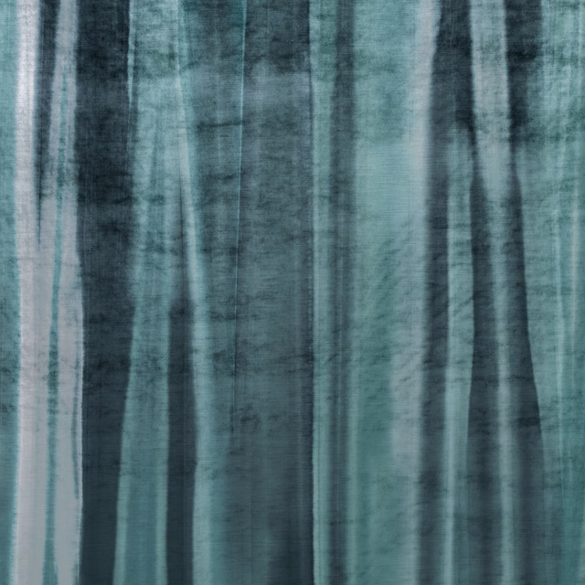 Smoky teal fabric with broad vertical painterly striations and cloudy texture