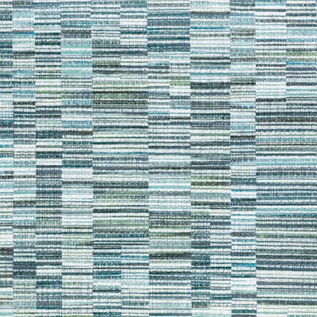 Peacock teal and pale aqua wallpaper with grey-green horizontal mosaic blocks