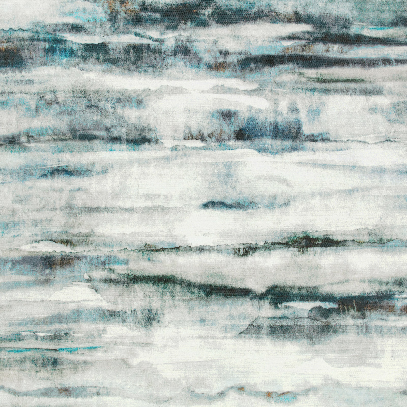 Misty blue-grey wallpaper with chalky horizontal washes and deep teal abstract marks