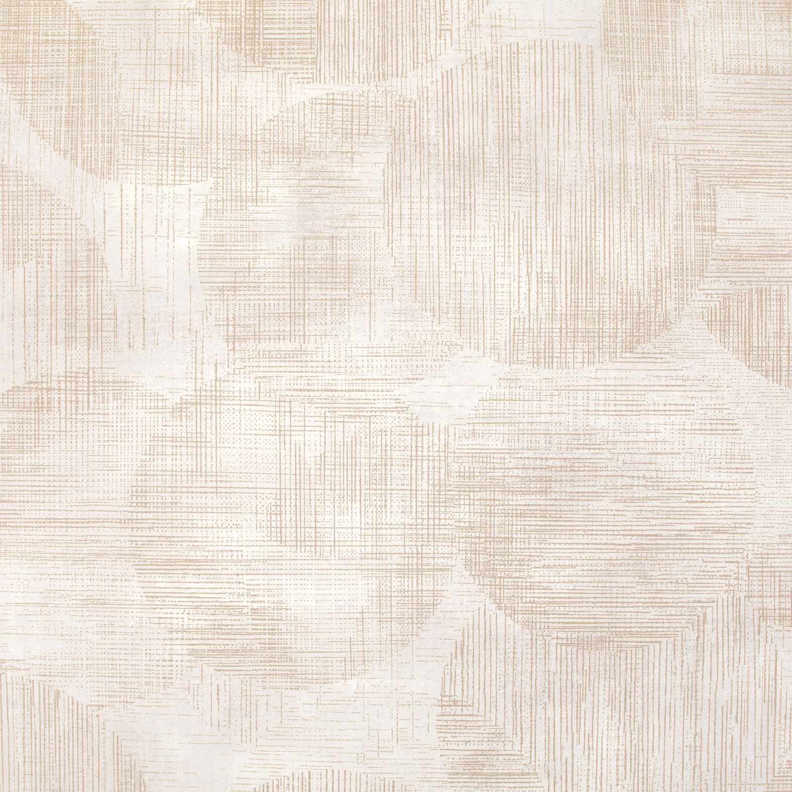 Pale ivory wallpaper with taupe crosshatching and softly blocked geometric forms