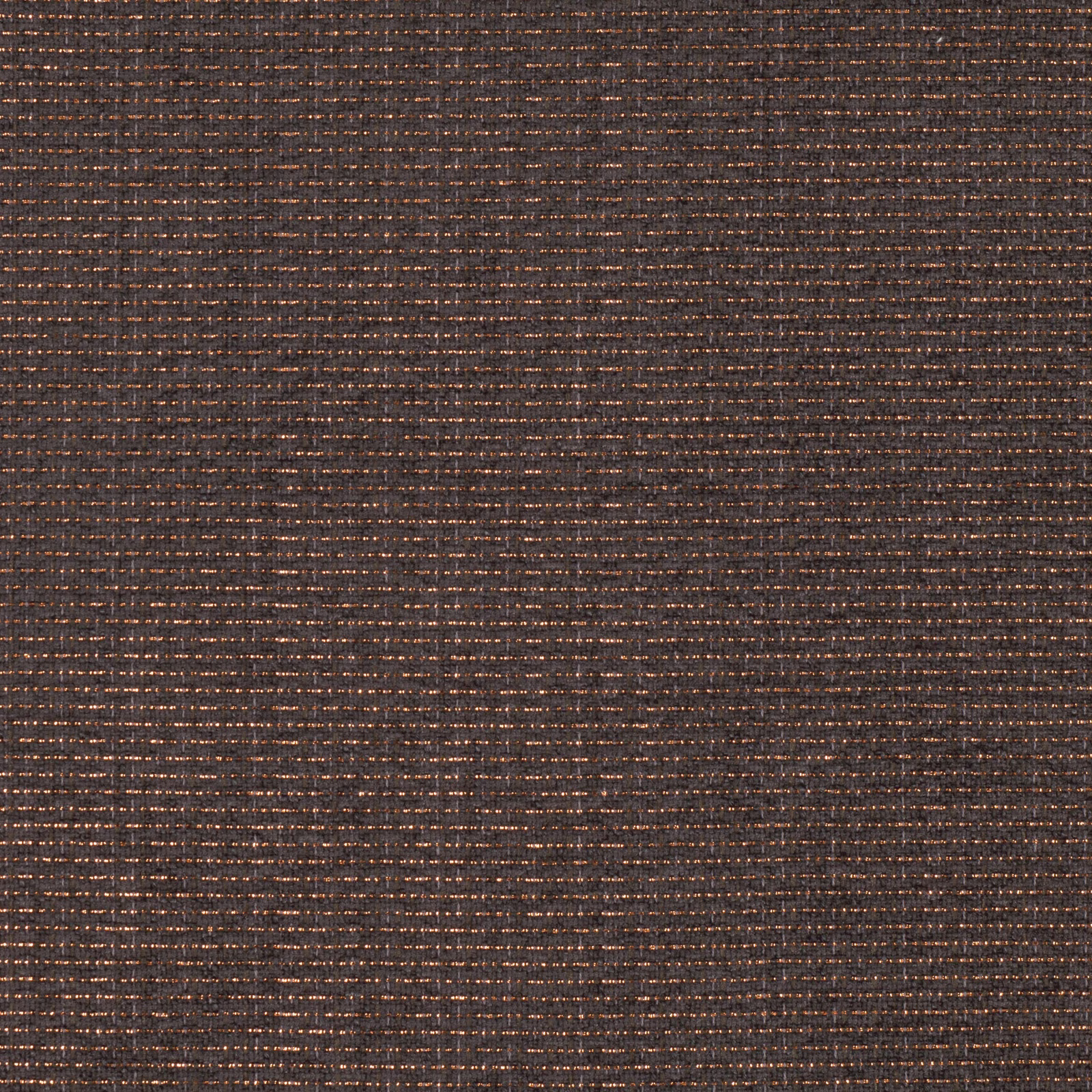 Charcoal-brown woven fabric with fine copper horizontal threads and subtle texture