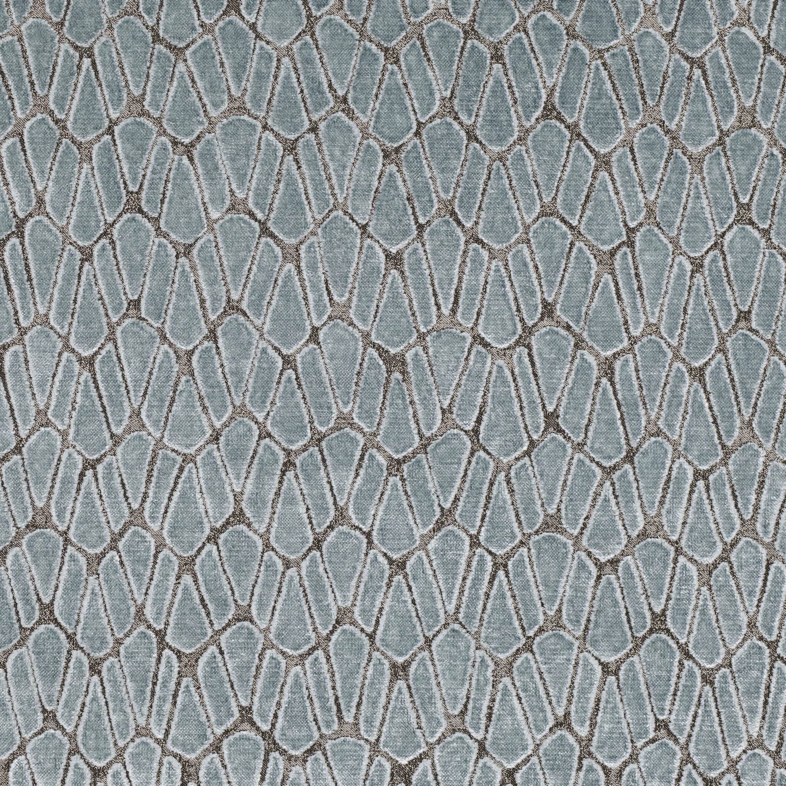 Muted blue-grey textile with taupe outlined pebble lattice and softly textured weave