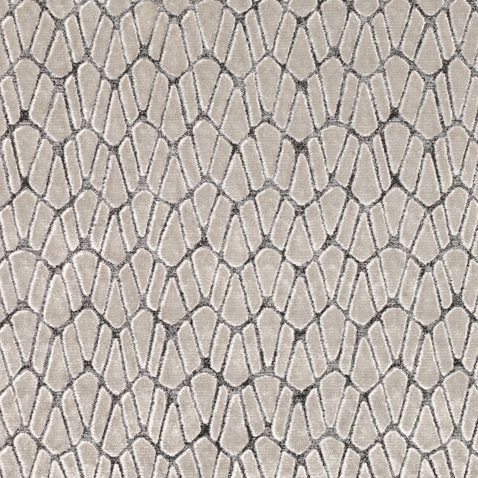 Warm ivory textile with taupe-grey irregular linked cells and a softly textured weave
