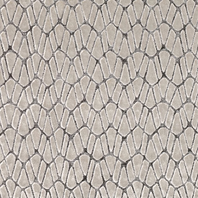 Warm ivory textile with taupe-grey irregular linked cells and a softly textured weave