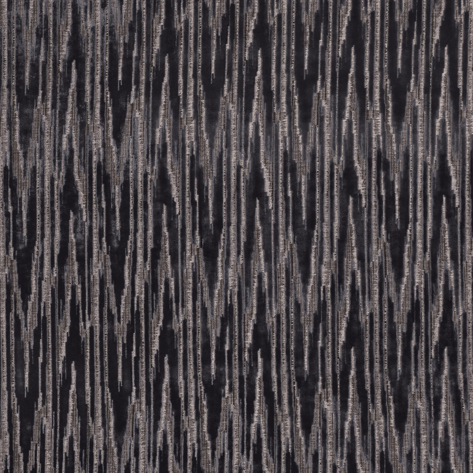 Charcoal textile with broken silver-grey vertical streaks and a visibly tactile weave