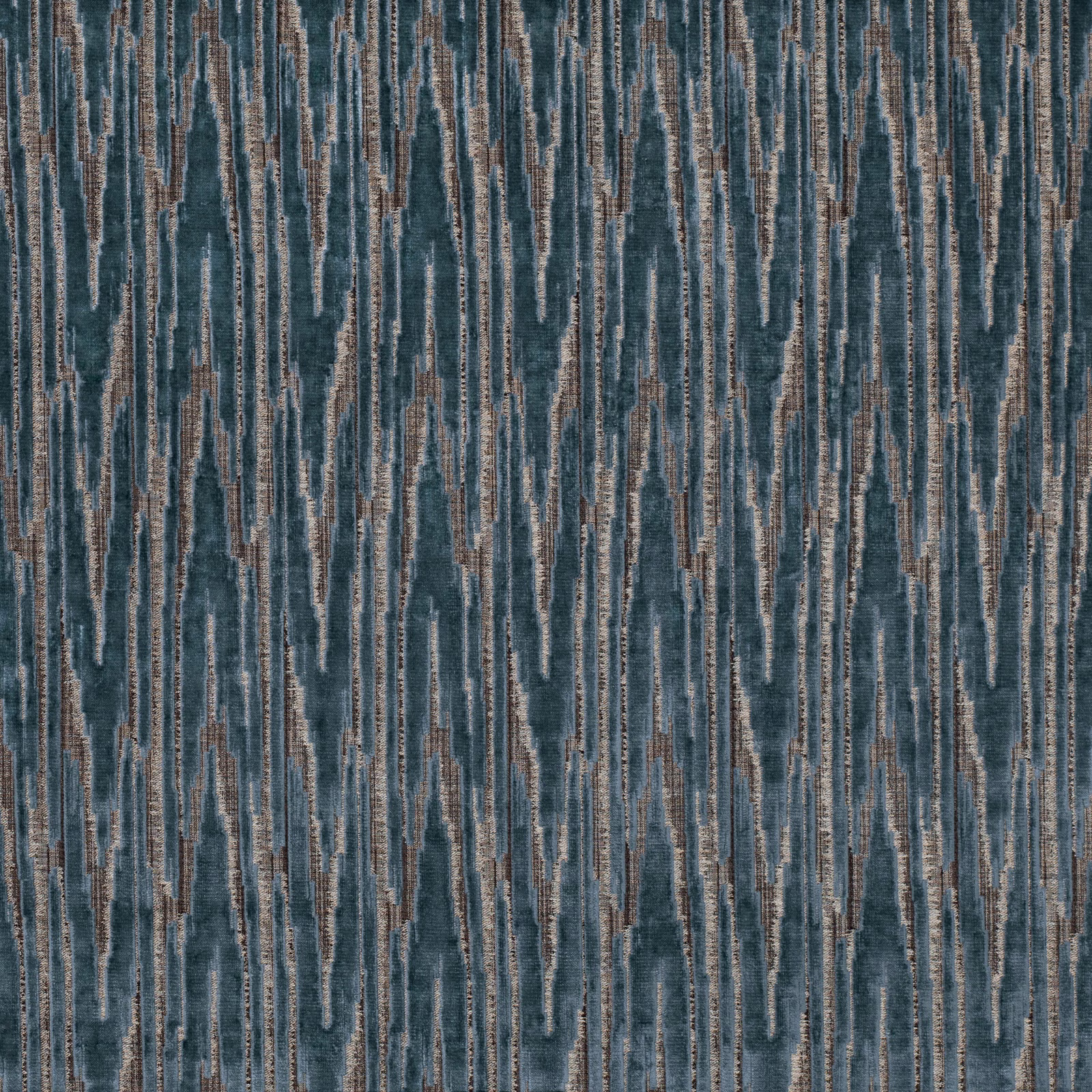 Deep teal woven fabric with irregular vertical taupe and stone striations