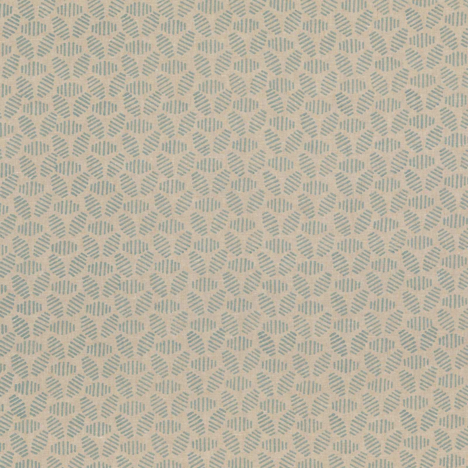 Muted aqua fan-like dash motifs on a pale linen ground
