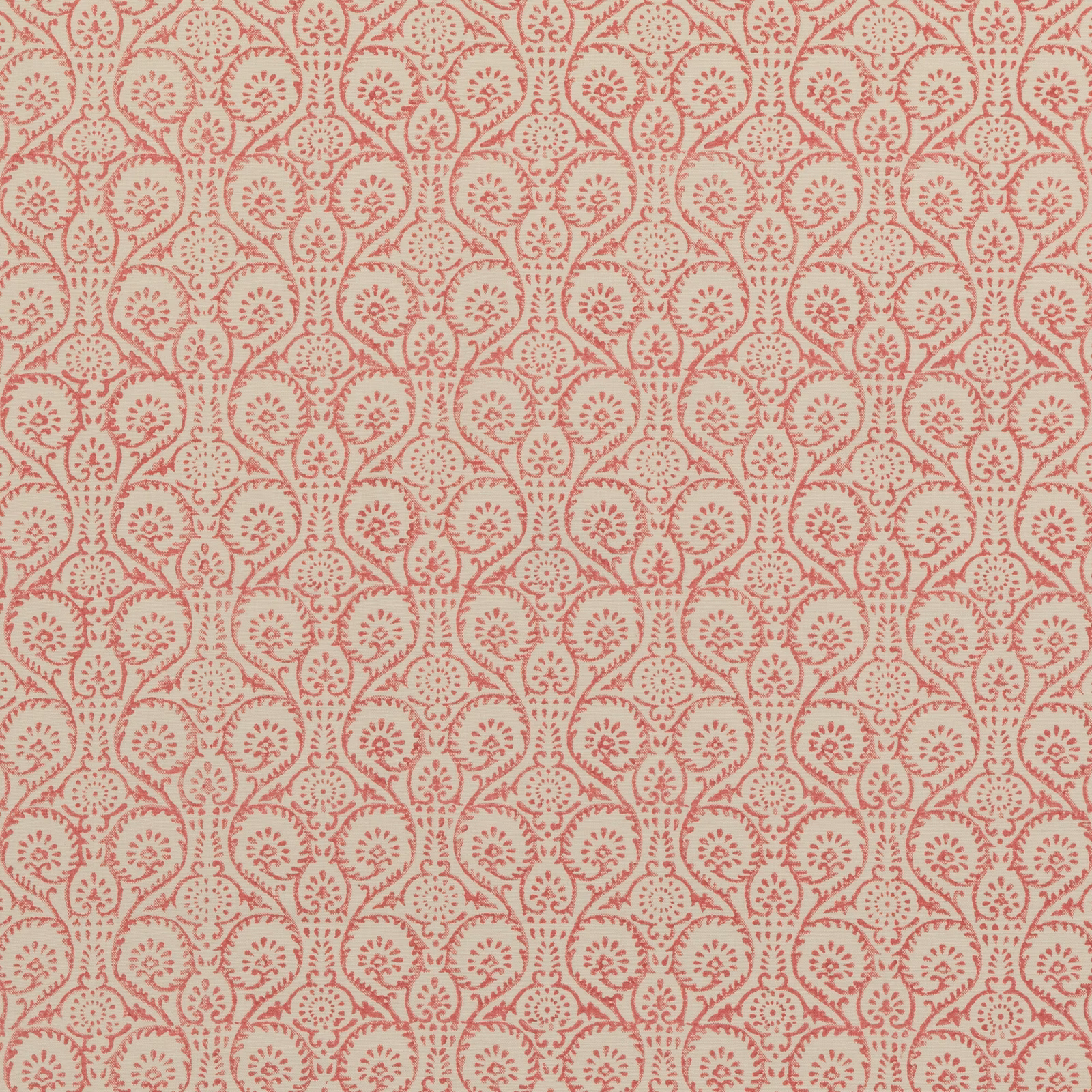 Blush linen-cotton ground with dense fuchsia paisley-floral trails