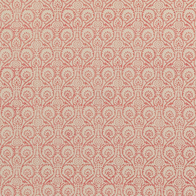Blush linen-cotton ground with dense fuchsia paisley-floral trails