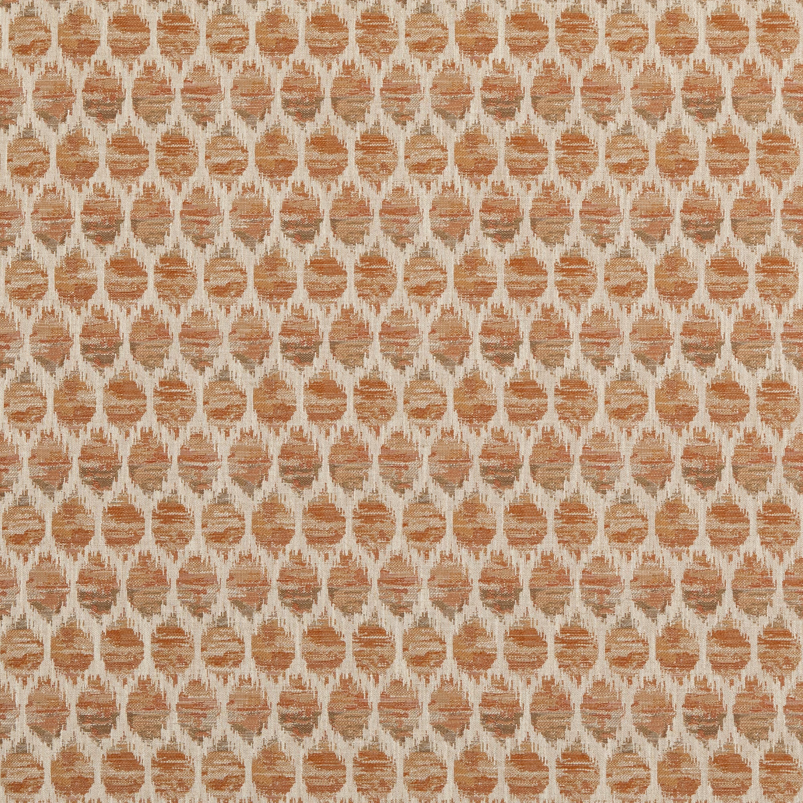 Ivory woven fabric with repeated warm terracotta honeycomb motifs and tactile texture