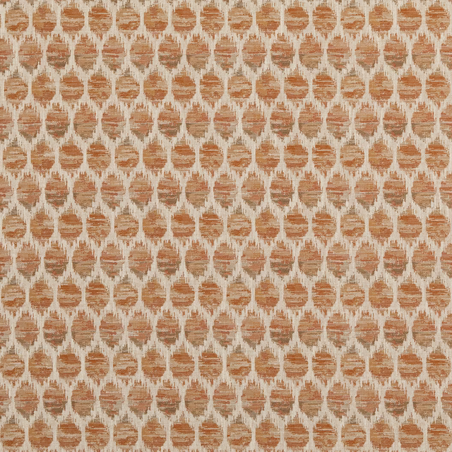 Ivory woven fabric with repeated warm terracotta honeycomb motifs and tactile texture
