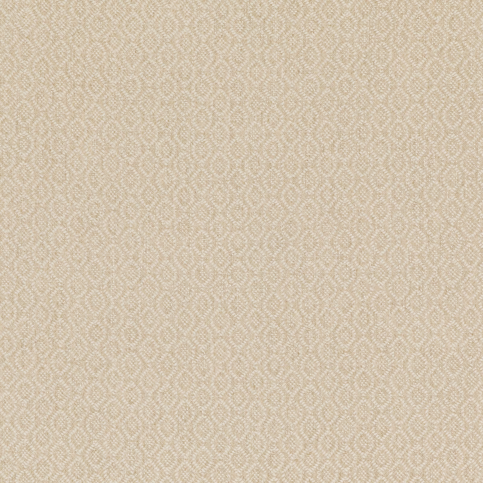 Warm parchment beige woven fabric with a fine ivory interlocking loop motif