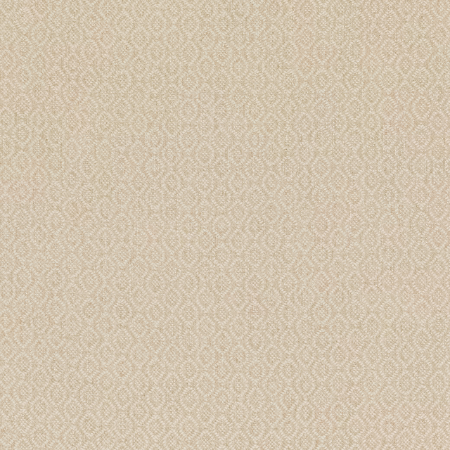 Warm parchment beige woven fabric with a fine ivory interlocking loop motif