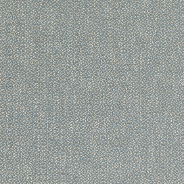 Soft blue-grey woven fabric with a small pale interlocking geometric lattice motif