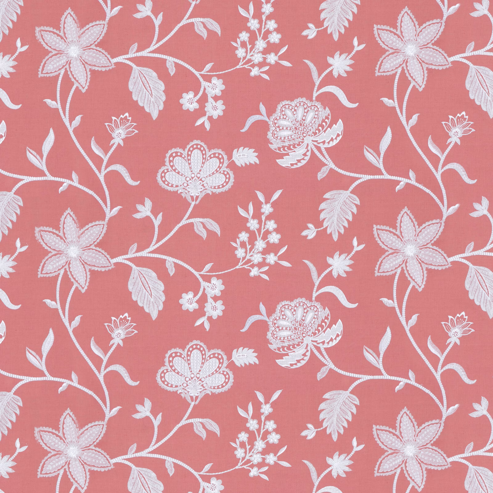 Dusty rose floral fabric with pale ivory vines, daisies and scrolling blooms