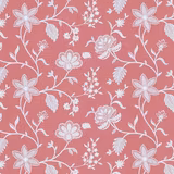 Dusty rose floral fabric with pale ivory vines, daisies and scrolling blooms
