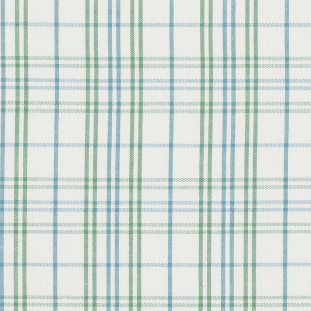 Pale cream cotton check with sage green and aqua windowpane lines