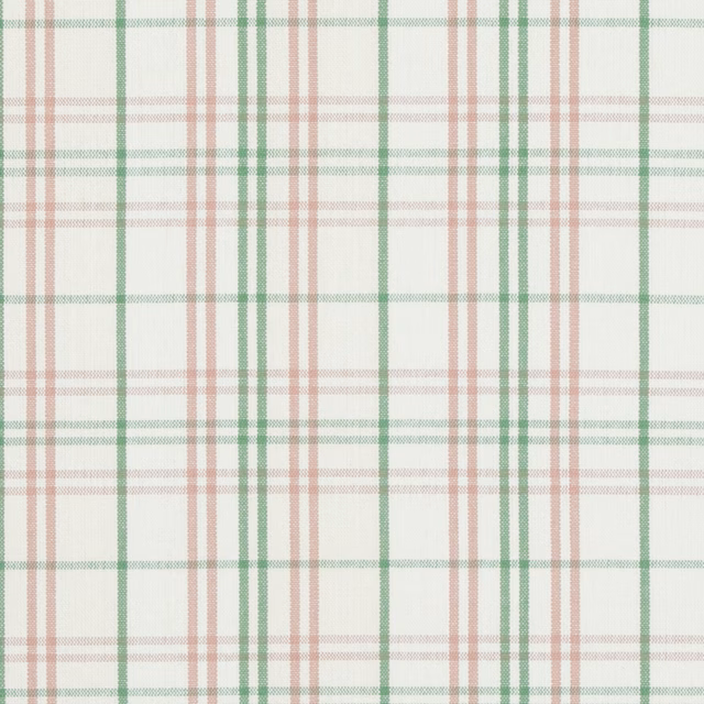 Pale blush and sage green check on an ivory cotton ground
