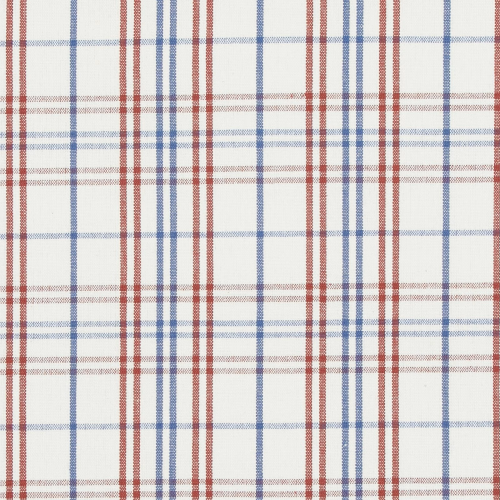Ivory cotton check with muted red and blue intersecting woven stripes