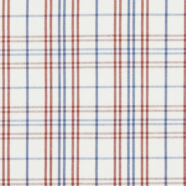 Ivory cotton check with muted red and blue intersecting woven stripes