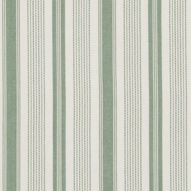 Muted sage and ivory vertical stripe with fine dotted lines in woven cotton