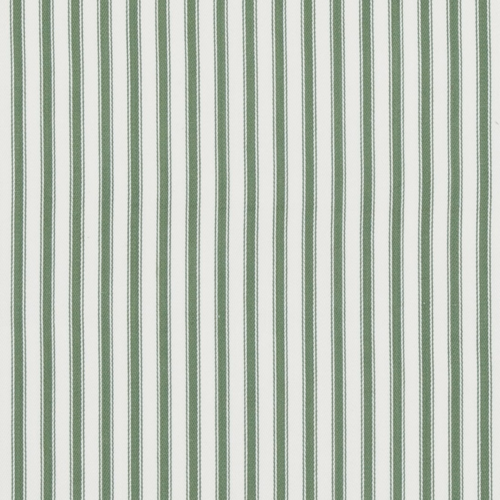 Muted sage-green and cream vertical ticking stripes with a lightly textured surface