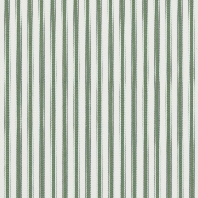 Muted sage-green and cream vertical ticking stripes with a lightly textured surface