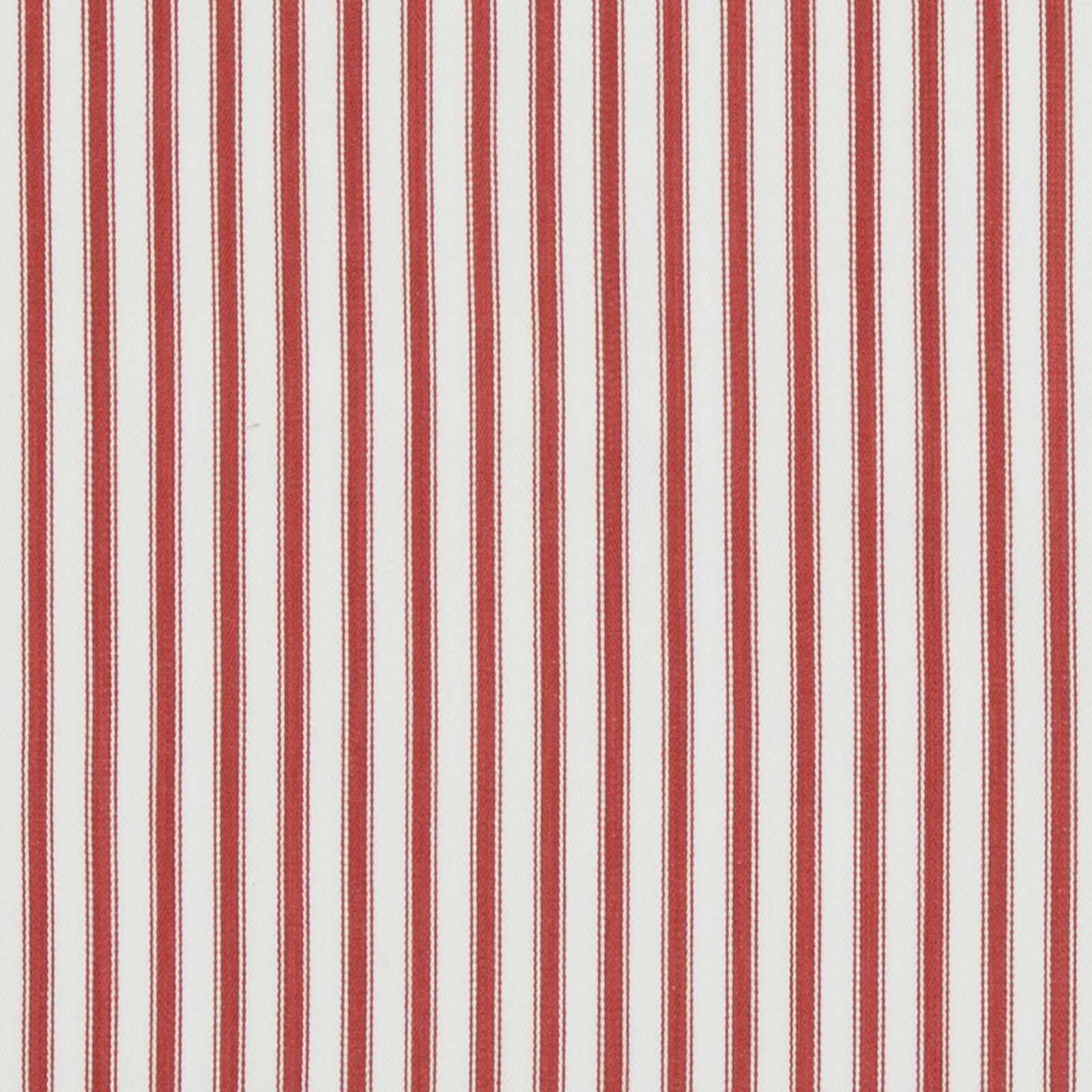Muted brick red and ivory narrow vertical stripes with a fine cotton weave