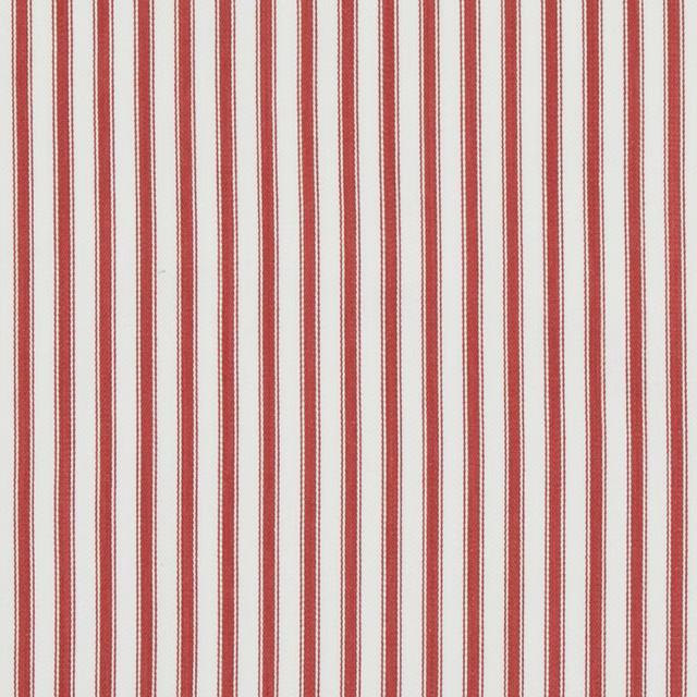 Muted brick red and ivory narrow vertical stripes with a fine cotton weave