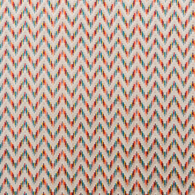 Cream woven chevrons with coral, teal, blue and ochre flecks