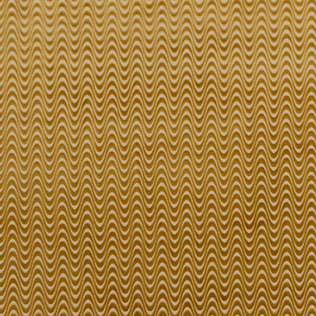 Ochre woven fabric with tightly spaced ivory undulating vertical waves