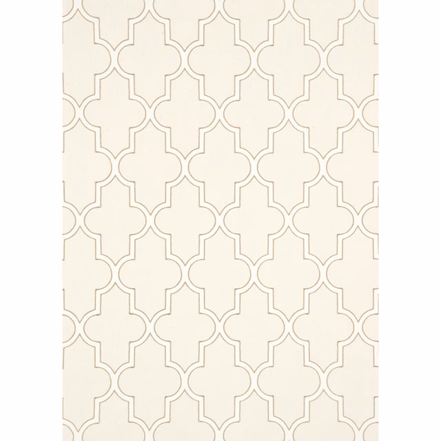 Chalk cream wallpaper with fine taupe geometric quatrefoil trellis outlines