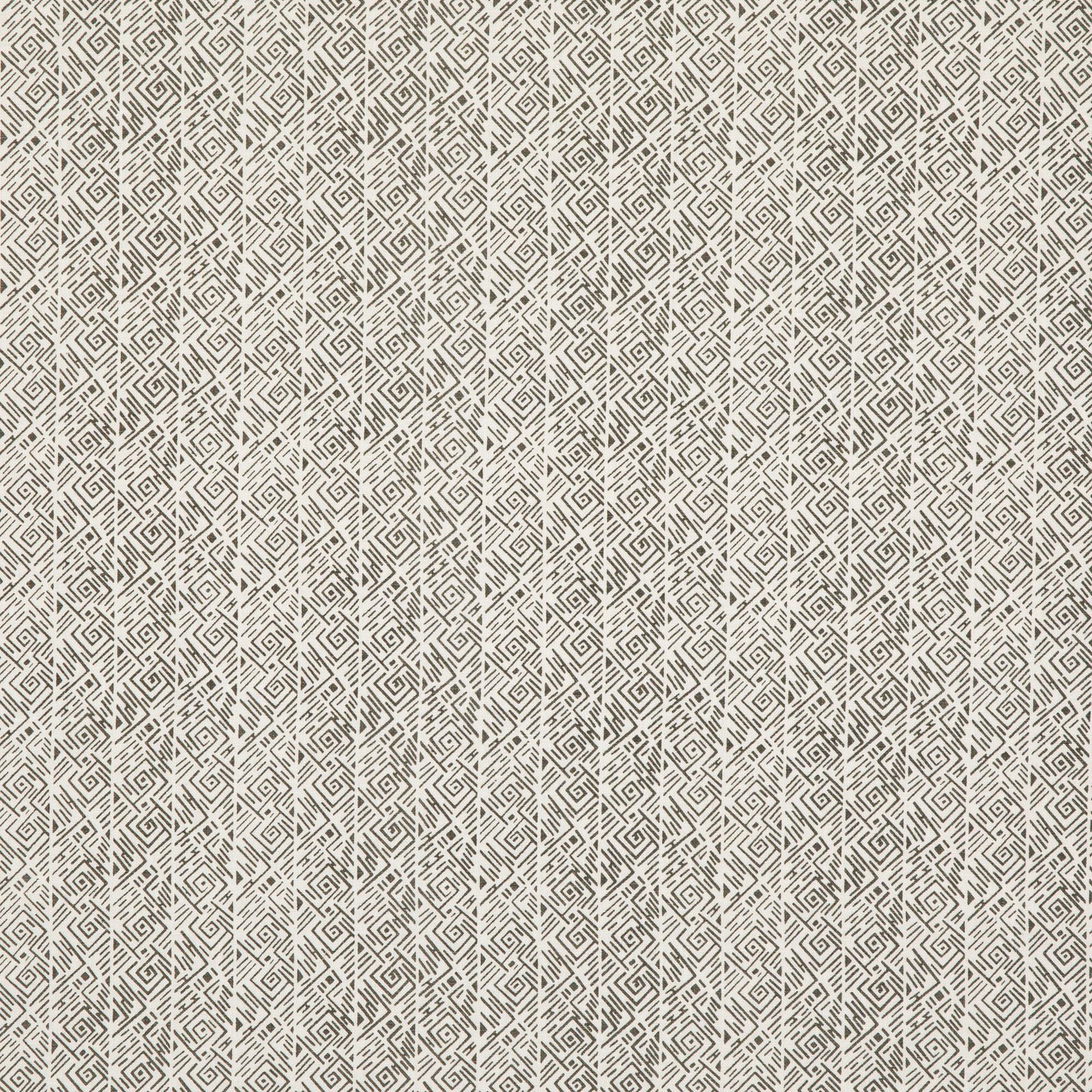 Ivory linen with tightly drawn charcoal maze lines and visible weave