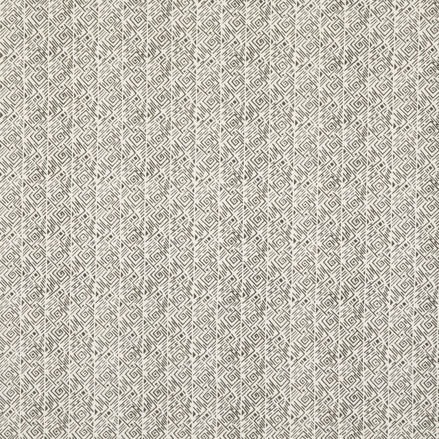 Ivory linen with tightly drawn charcoal maze lines and visible weave