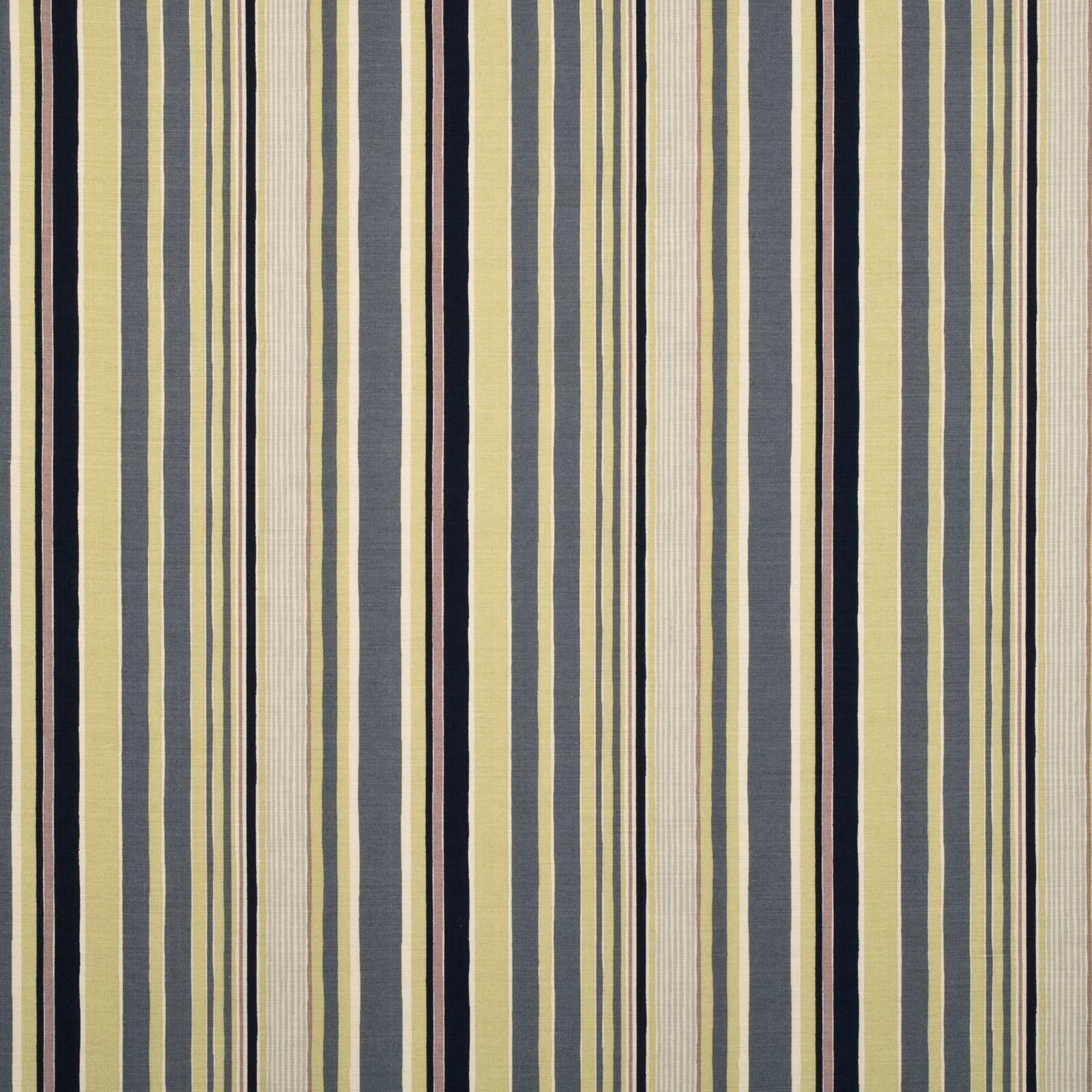 Vertical charcoal, mauve and dove stripes woven across a softly textured pale ground