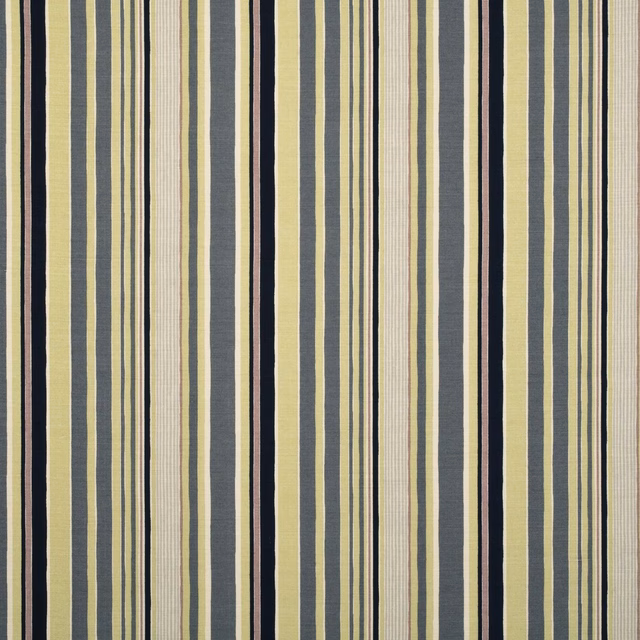 Vertical charcoal, mauve and dove stripes woven across a softly textured pale ground