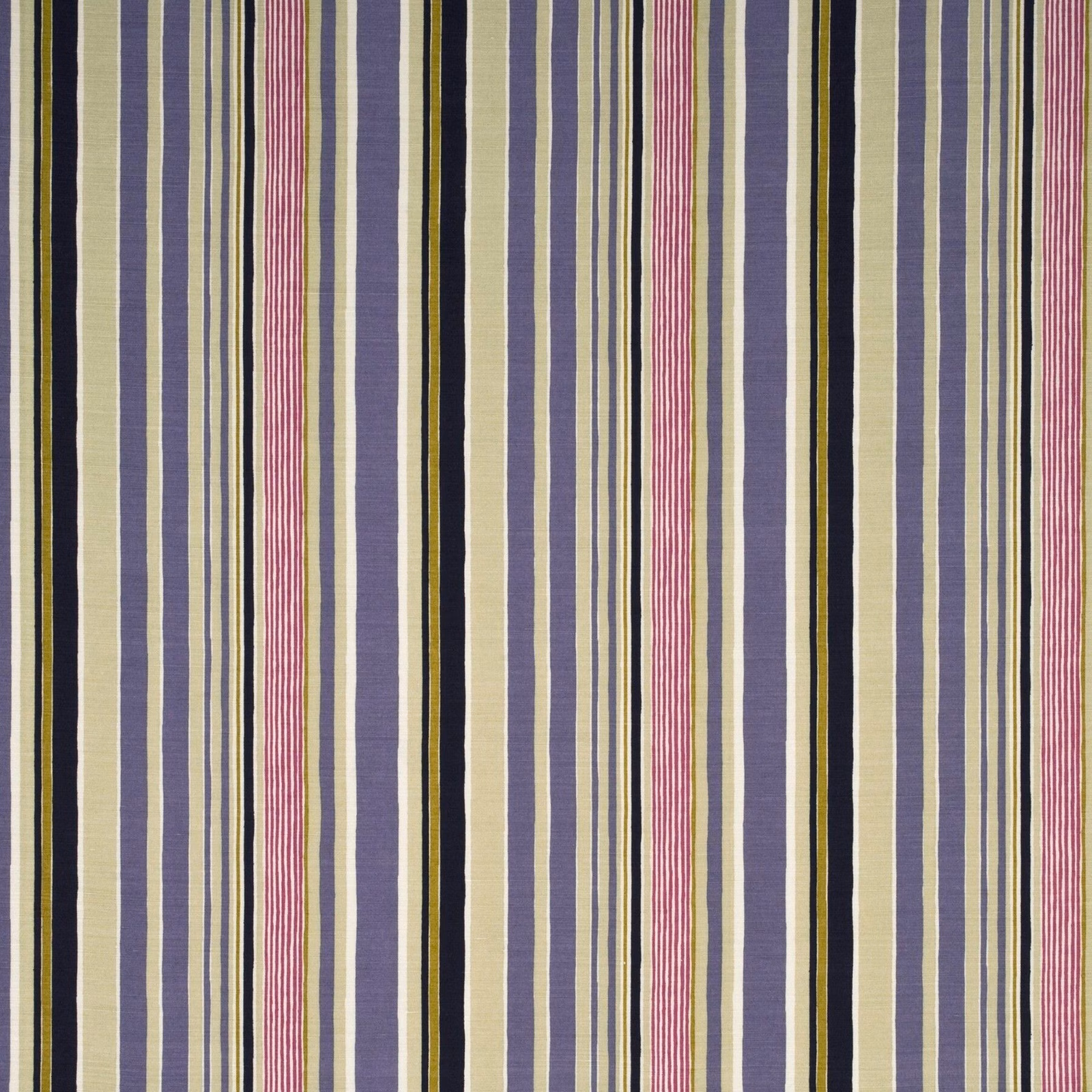 Vertical mauve, damson, taupe, olive and black stripes in a ribbed weave