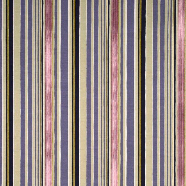 Vertical mauve, damson, taupe, olive and black stripes in a ribbed weave