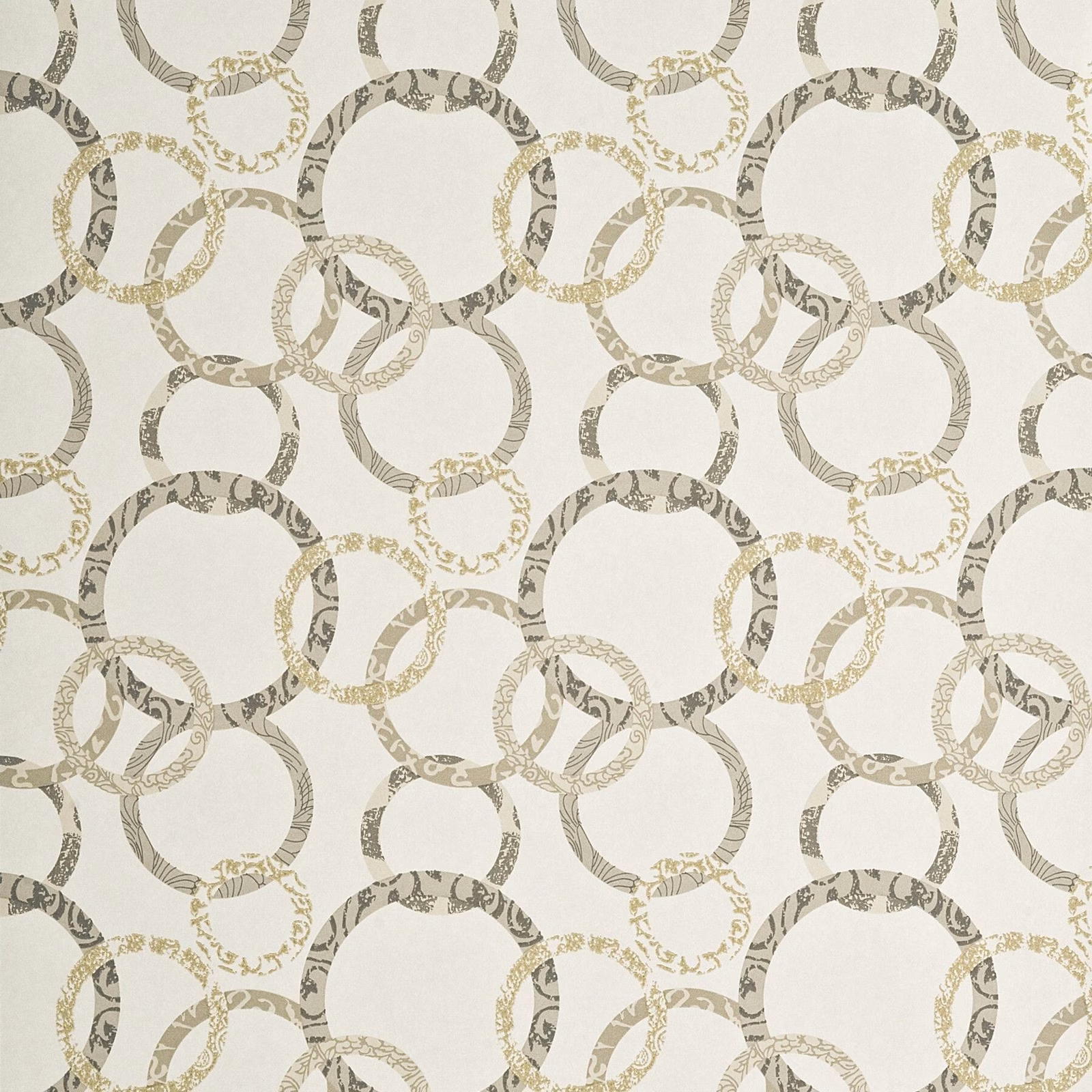 Ivory wallpaper with overlapping stone and beige patterned circular rings