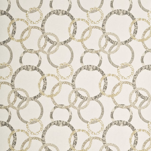 Ivory wallpaper with overlapping stone and beige patterned circular rings