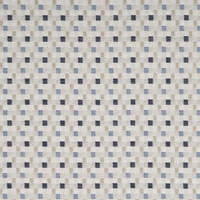 Ivory, stone and blue-grey woven squares in a finely textured small check