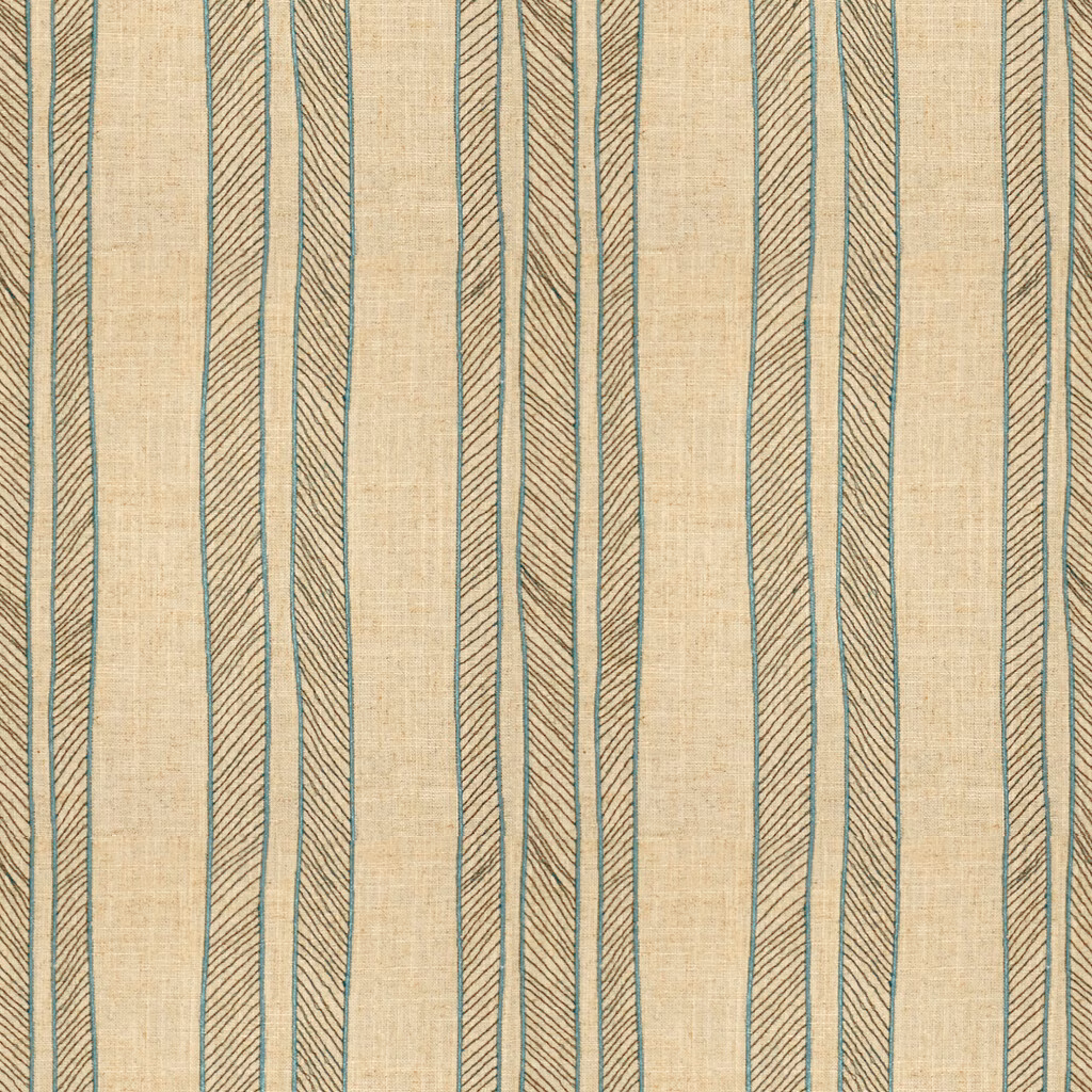 Oatmeal woven fabric with muted indigo vertical corded stripes