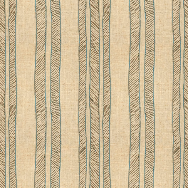 Oatmeal woven fabric with muted indigo vertical corded stripes