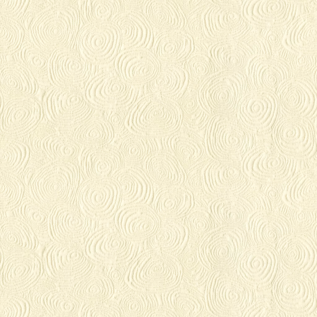 Soft ivory cotton fabric with raised concentric ripple motifs and subtle woven texture