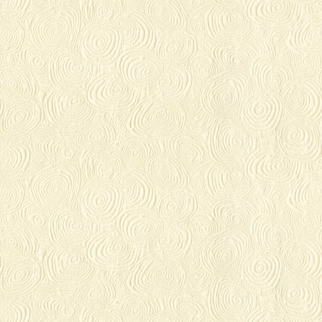 Soft ivory cotton fabric with raised concentric ripple motifs and subtle woven texture